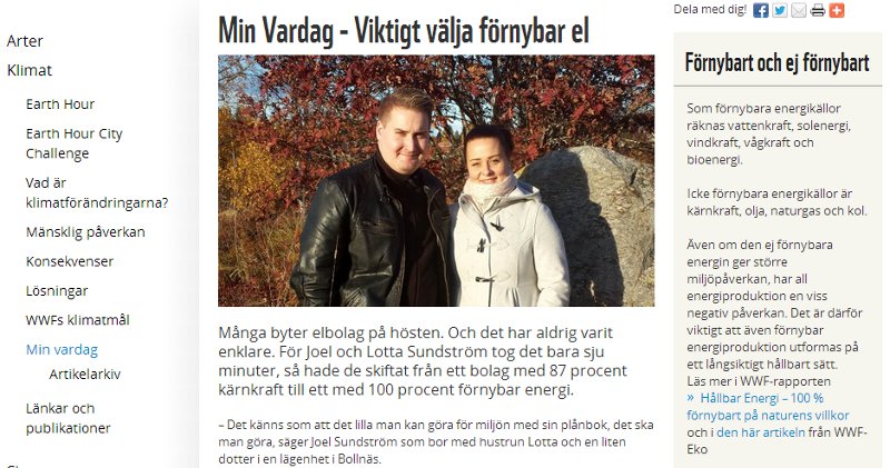 Min Vardag - artikel om att välja förnybar el