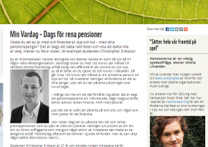 Artikeln Dags för rena pensioner, WWF MIn Vardag, www.wwf.se/minvardag